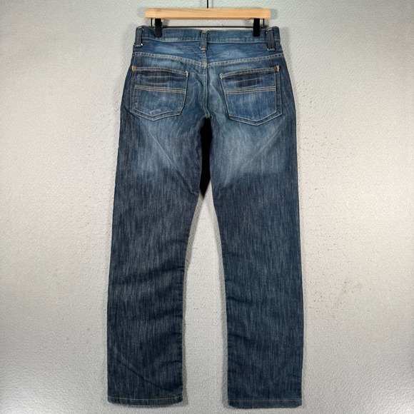 PD&C Slim Straight Jeans Mens 32x32 Blue Medium Wash Denim Classic Distressed - Picture 2 of 14